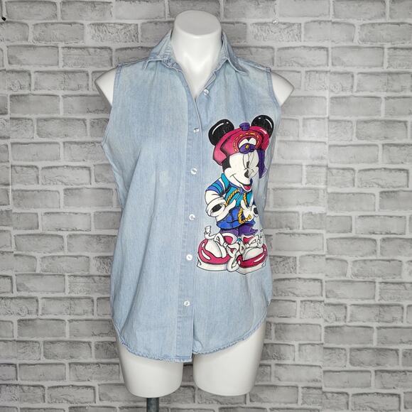 Vintage 90s Hip Hop Mickey Unlimited Jerry Leigh Sleeveless Button Up Top, sz S - Picture 3 of 8